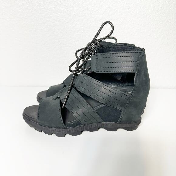 Sorel Womens Joanie II Lace Up Gladiator Wedge Sandals in Black Size 8.5 - Picture 2 of 10